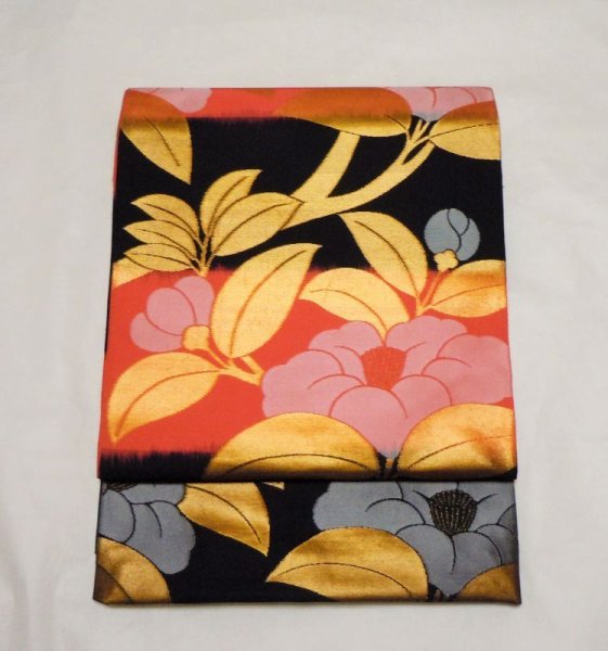 画像1: 袋帯　蒔絵椿紋　織悦製　全通本袋帯 (1)