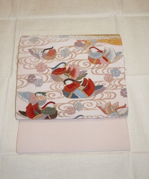 画像1: 綴れ織り　袋名古屋帯　流水に鴛鴦 (1)