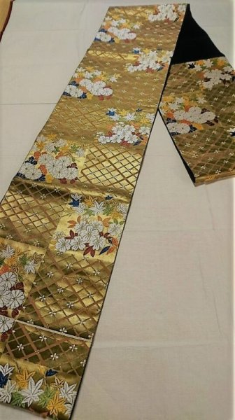 画像2: 袋帯　市松取り 桜　菊　楓文　 (2)