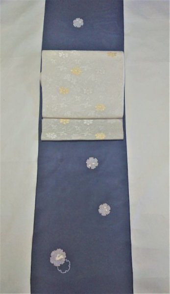 画像1: 絽小紋　雪月花＋絽名古屋　蔓牡丹 (1)