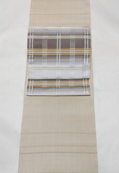 画像3: 九寸名古屋帯　熨斗目格子　茶系 (3)