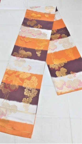 画像6: 本袋帯  〆切絣 全通  蒔絵蔦文 (6)