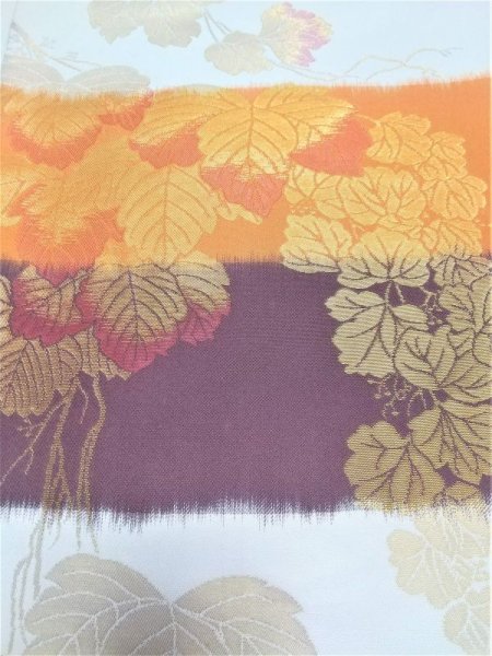 画像3: 本袋帯  〆切絣 全通  蒔絵蔦文 (3)