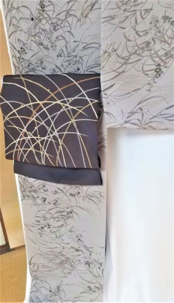 画像5: 染小紋 総付け 墨描き秋草花文  (5)