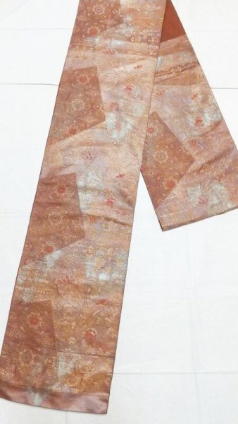 画像3: 袋帯　本袋　裂取り更紗紋　焦茶地 (3)