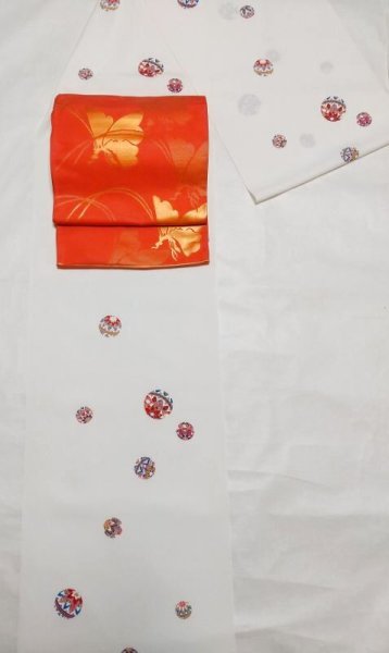 画像5: 袋帯   朱地  群蝶   本袋全通  織悦製 (5)